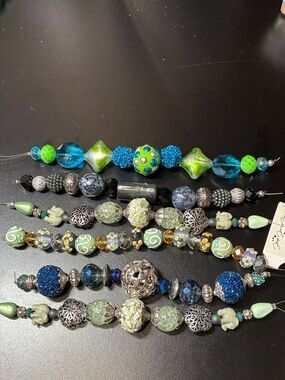 Handcrafted six art bead strands of Blue & Green Statement beads